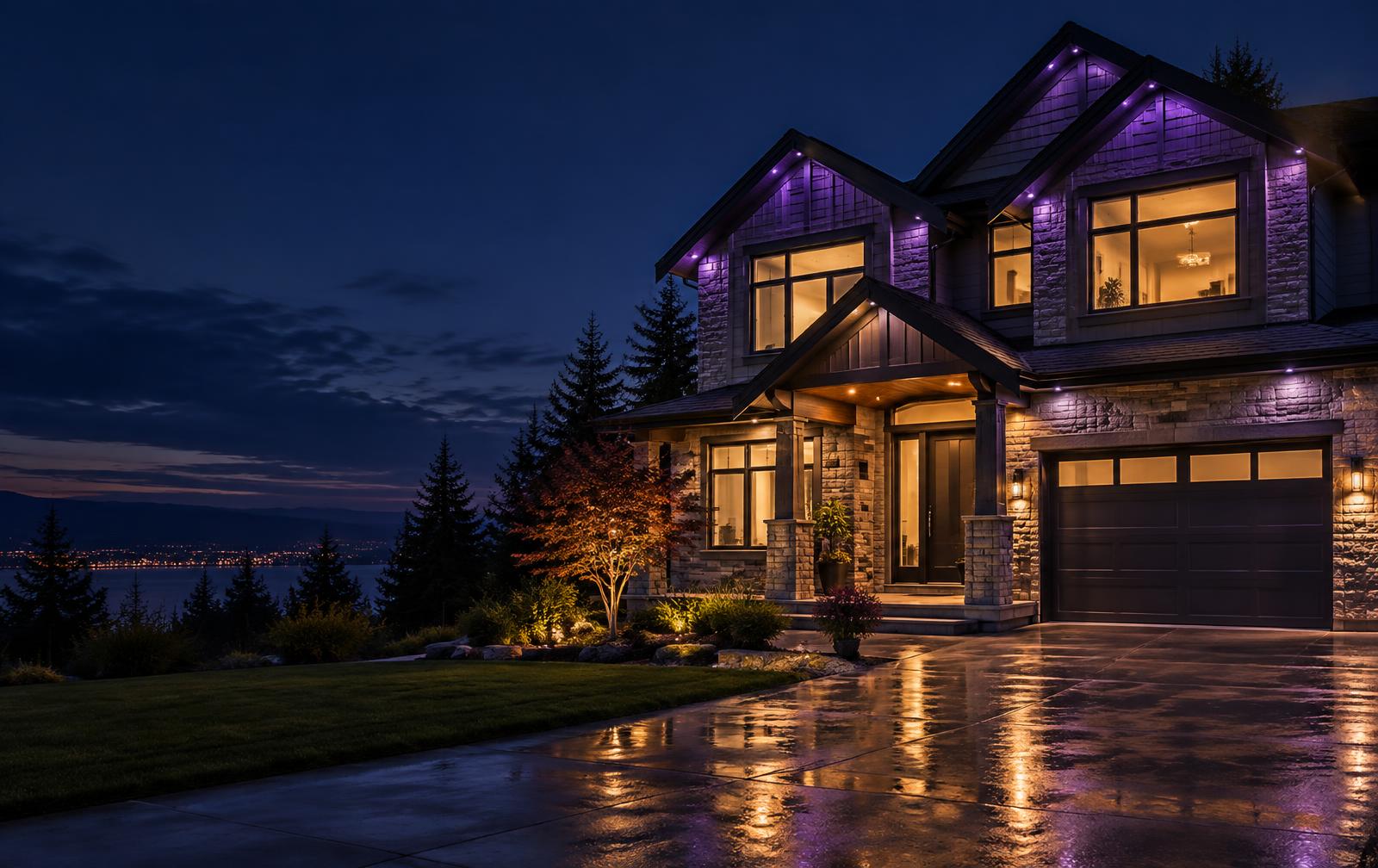 Lighting inspiration showing an illuminated home at dusk